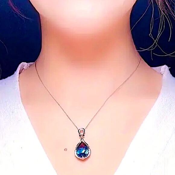 Blue Sapphire Sterling Silver Pendant Necklace - Picture 2 of 7